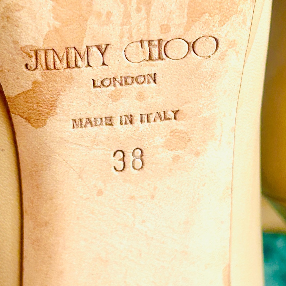 Jimmy Choo Beige Peep-Toe   Leather Heels 8 - Picture 7 of 12